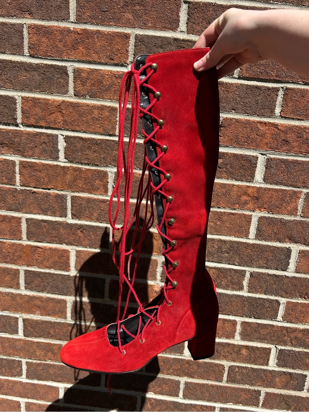 RARE 60s 70s Red Suede Lace Up Boots - Picture 4 of 16